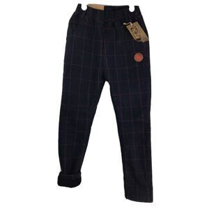 Yiyi fashion lined Pants Boys Blue Plaid Chino Casual Pants Kids sz4